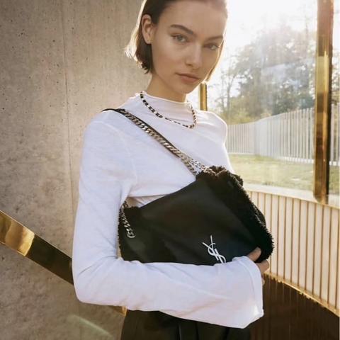 YSL 黑銀毛毛雙鏈翻蓋包🐑🐑🐑可可愛愛