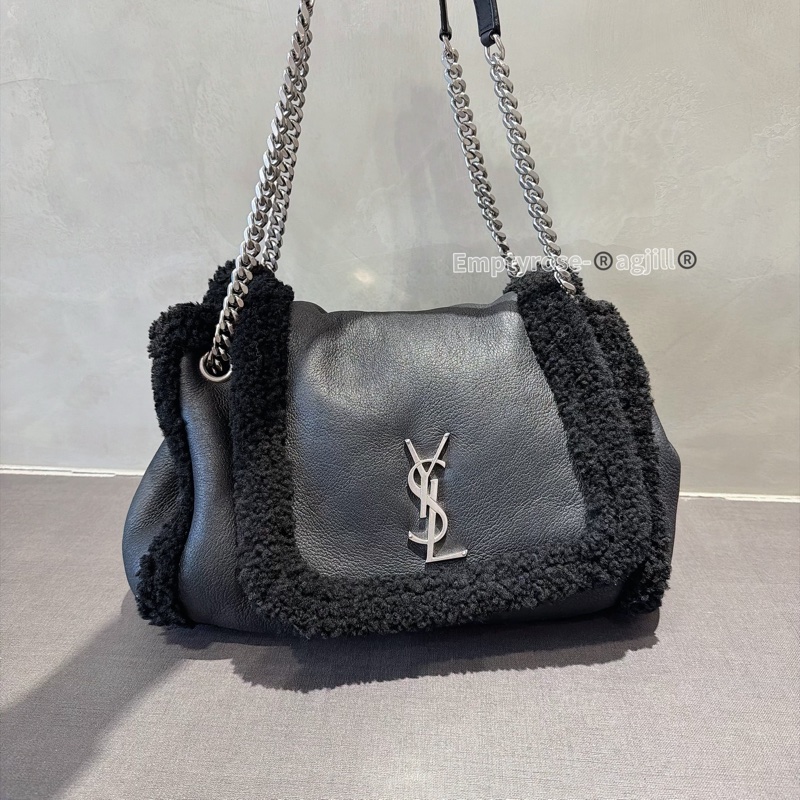 YSL 黑銀毛毛雙鏈翻蓋包🐑🐑🐑可可愛愛-1