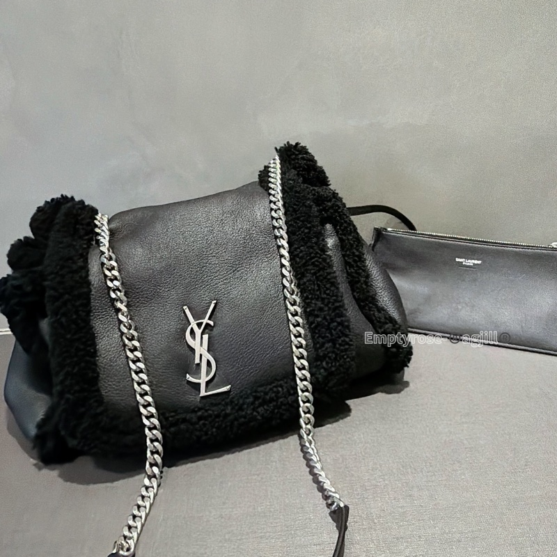 YSL 黑銀毛毛雙鏈翻蓋包🐑🐑🐑可可愛愛-3