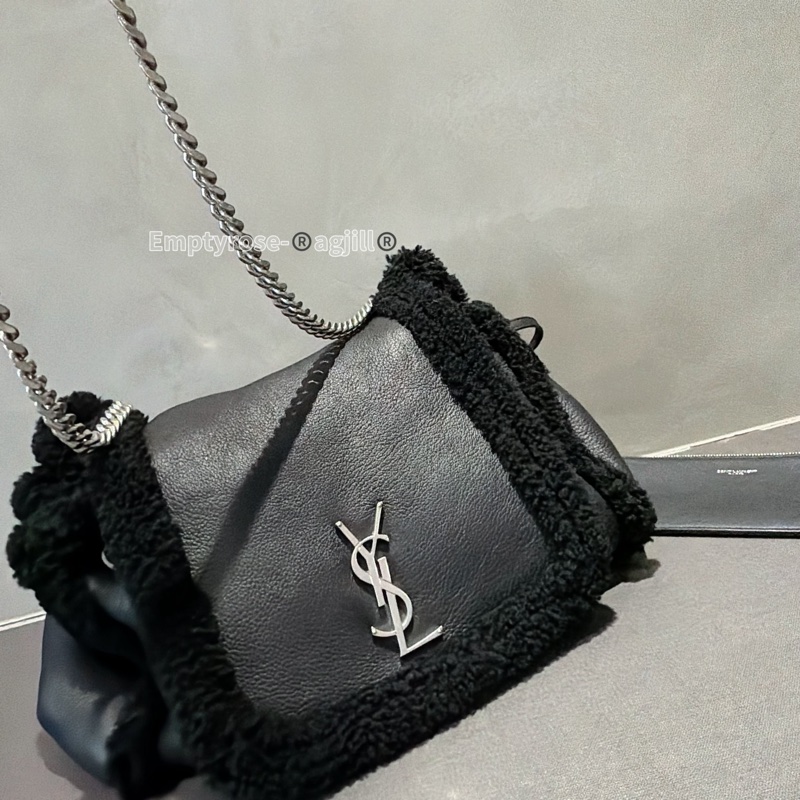 YSL 黑銀毛毛雙鏈翻蓋包🐑🐑🐑可可愛愛-4