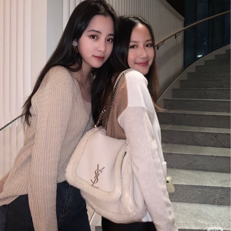 YSL 黑銀毛毛雙鏈翻蓋包🐑🐑🐑可可愛愛-5