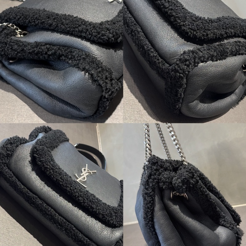YSL 黑銀毛毛雙鏈翻蓋包🐑🐑🐑可可愛愛-7
