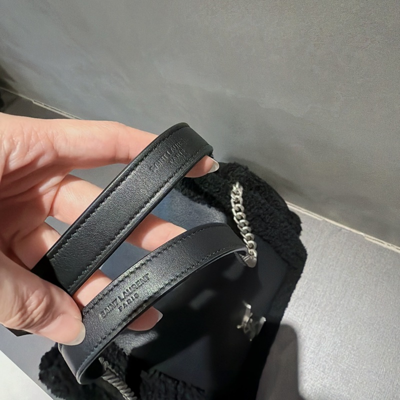 YSL 黑銀毛毛雙鏈翻蓋包🐑🐑🐑可可愛愛-9