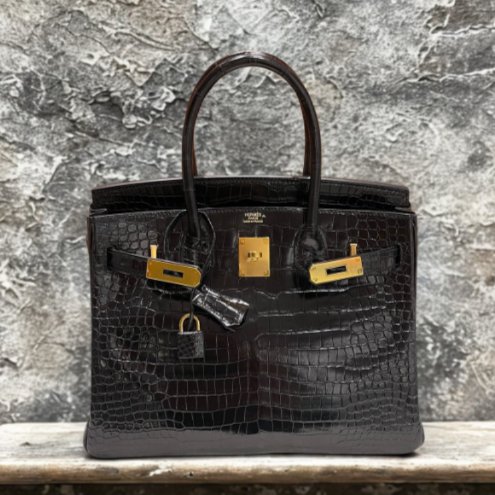 【精選天菜】HERMES 30CM 倒^鱷魚 黑金 BIRKIN 近新藏品釋出-0