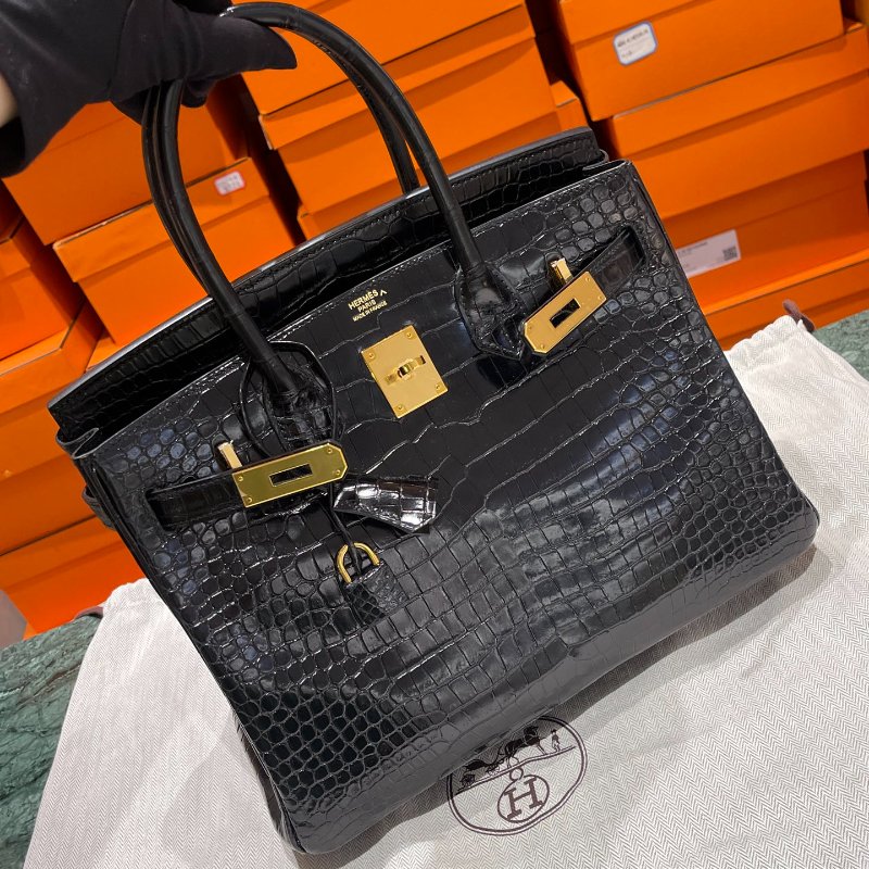 【精選天菜】HERMES 30CM 倒^鱷魚 黑金 BIRKIN 近新藏品釋出-1