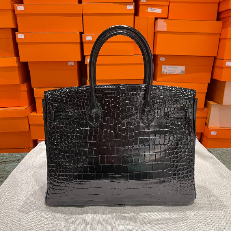 【精選天菜】HERMES 30CM 倒^鱷魚 黑金 BIRKIN 近新藏品釋出-4