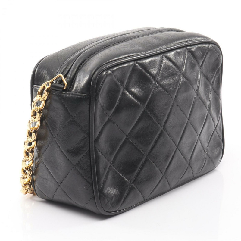 香奈兒 (CHANEL) 女款絎縫羊皮肩包/手提包,黑色-1