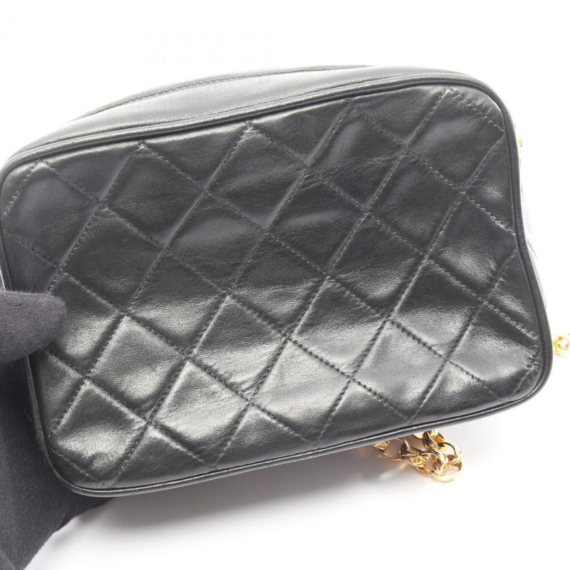 香奈兒 (CHANEL) 女款絎縫羊皮肩包/手提包,黑色-9