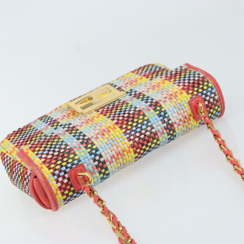 【日本直送】FENDI 鏈條迷你蜜蜂法國棍單肩包 皮革 多色 金色 正品 171168SAM-5