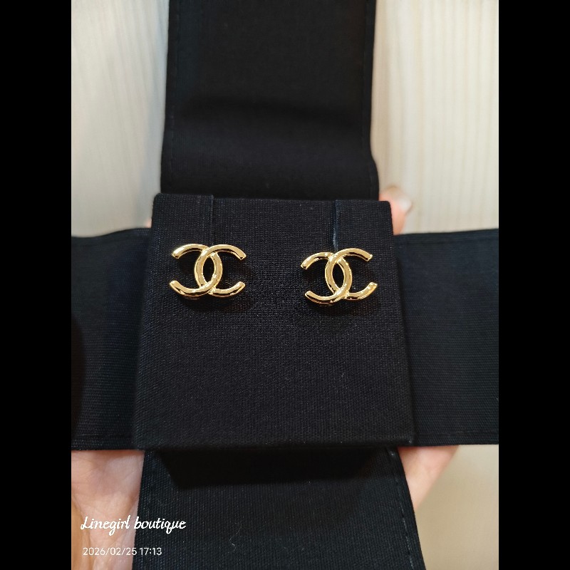 香奈兒 26P 全新百搭經典雙C耳環 (淡金)-2