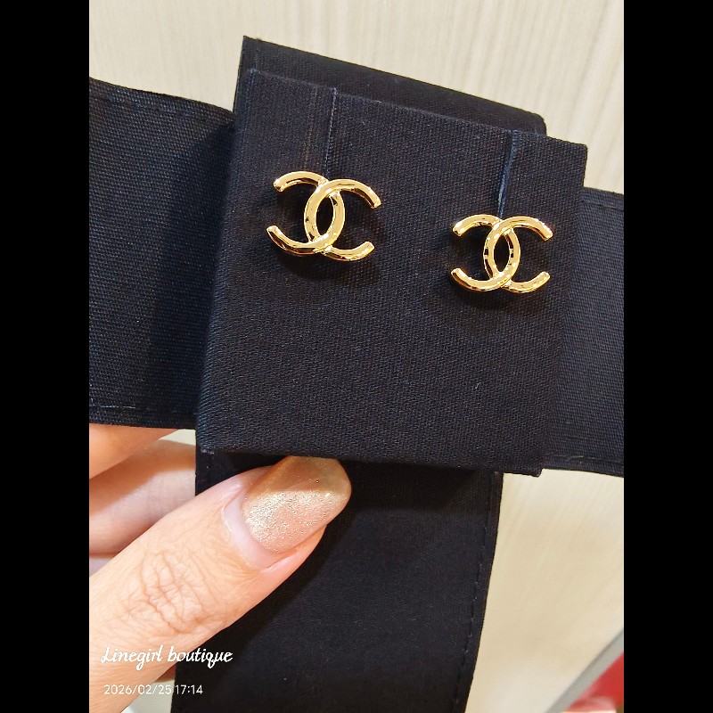 香奈兒 26P 全新百搭經典雙C耳環 (淡金)-7