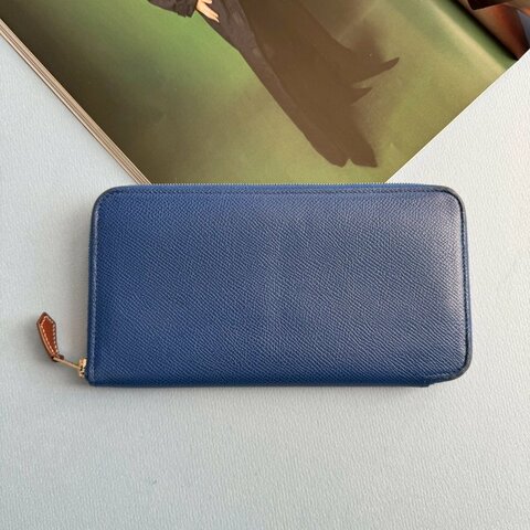 ✨98成新 容量超多 Hermes 馬賽克藍絲巾長夾