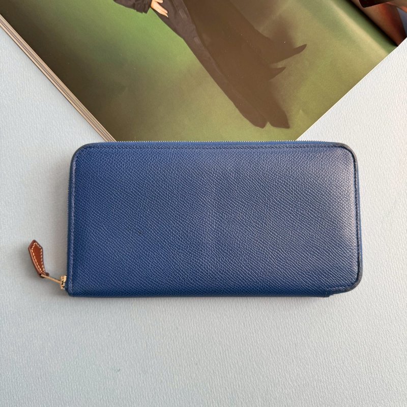 ✨98成新 容量超多 Hermes 馬賽克藍絲巾長夾-0