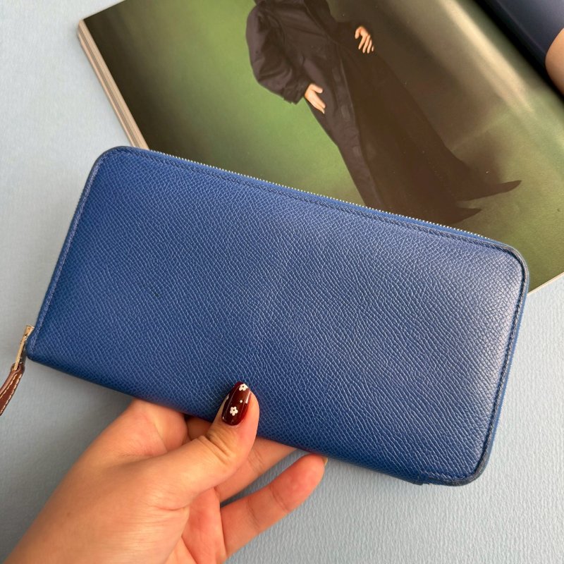 ✨98成新 容量超多 Hermes 馬賽克藍絲巾長夾-1