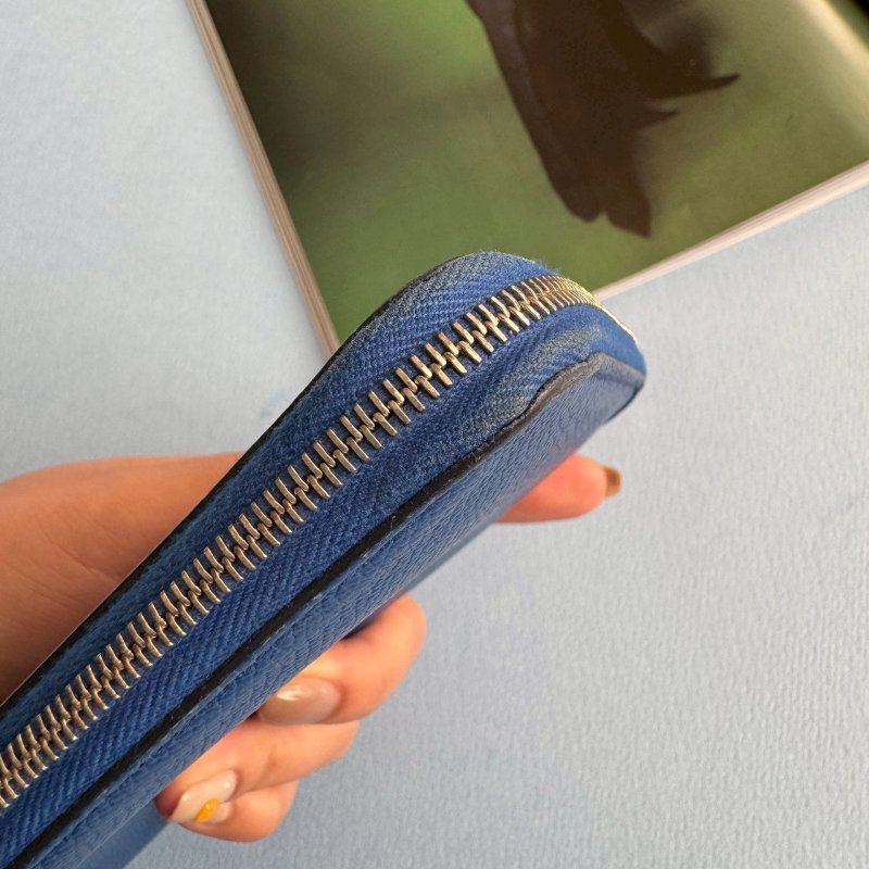 ✨98成新 容量超多 Hermes 馬賽克藍絲巾長夾-4