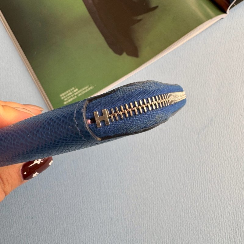 ✨98成新 容量超多 Hermes 馬賽克藍絲巾長夾-5