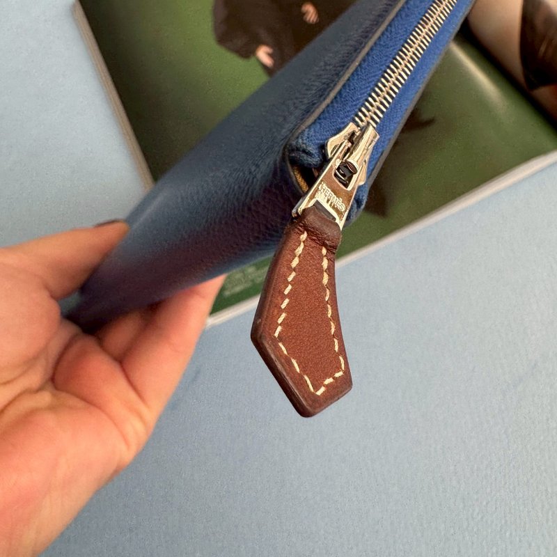 ✨98成新 容量超多 Hermes 馬賽克藍絲巾長夾-6