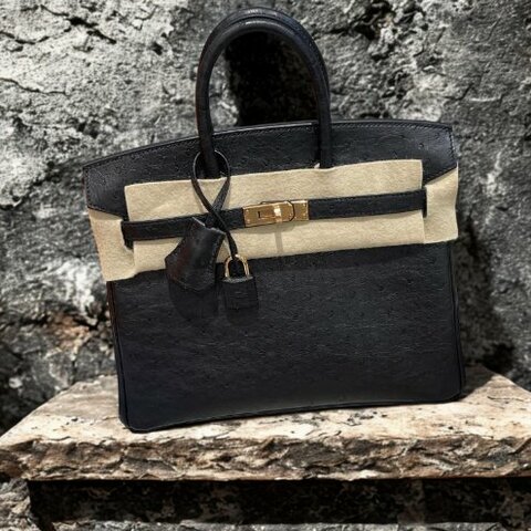 【極美天菜】HERMES 25CM 黑金 鴕鳥皮 BIRKIN  全新商品
