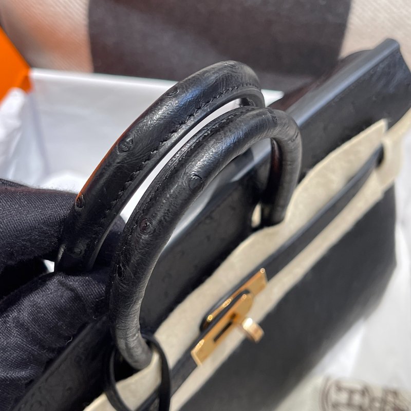 【極美天菜】HERMES 25CM 黑金 鴕鳥皮 BIRKIN 全新商品-4