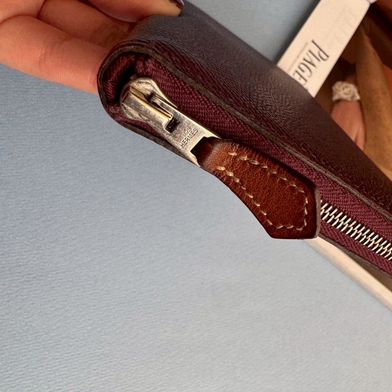 ✨96成新 Hermes 磚紅色絲巾長夾(幾何圖形系列)-4