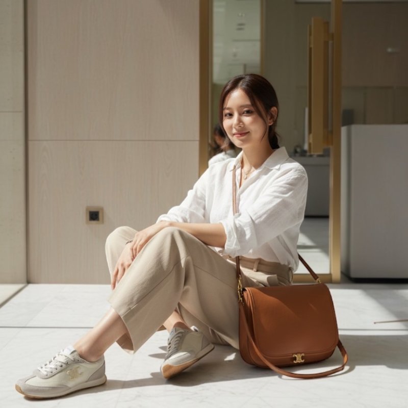 ⏰限時特賣價🌺Celine123632 Soft Triomphe Besace 亮面小羊皮包 柔和棕褐色-13