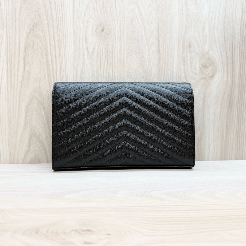 YSL黑金荔紋牛皮V型紋下蓋20卡WOC鏈條包 377828-3