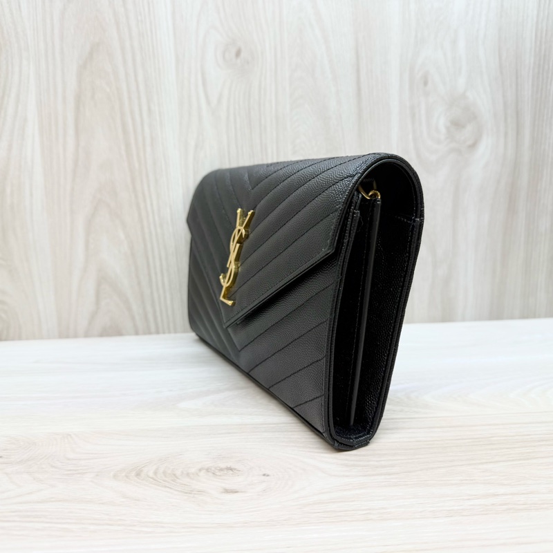 YSL黑金荔紋牛皮V型紋下蓋20卡WOC鏈條包 377828-4