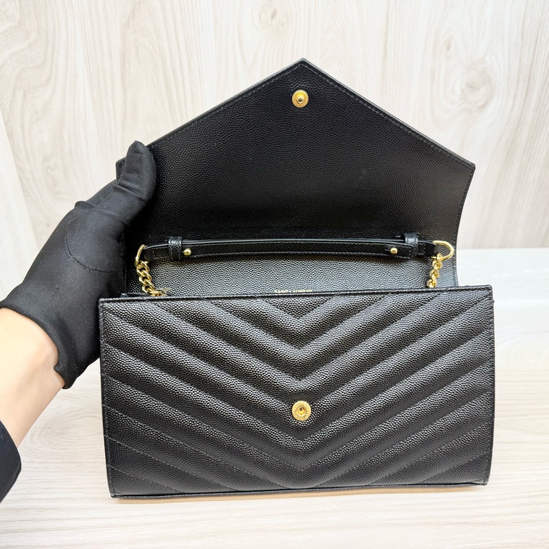 YSL黑金荔紋牛皮V型紋下蓋20卡WOC鏈條包 377828-7