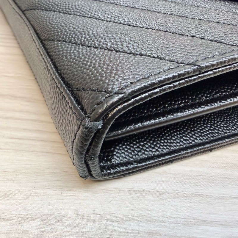 YSL黑金荔紋牛皮V型紋下蓋20卡WOC鏈條包 377828-13