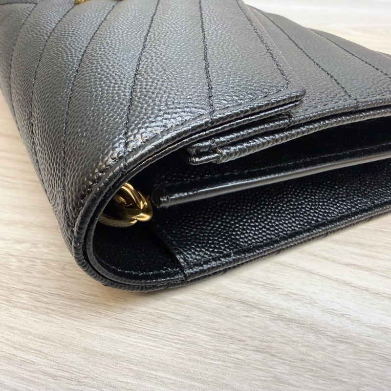 YSL黑金荔紋牛皮V型紋下蓋20卡WOC鏈條包 377828-15