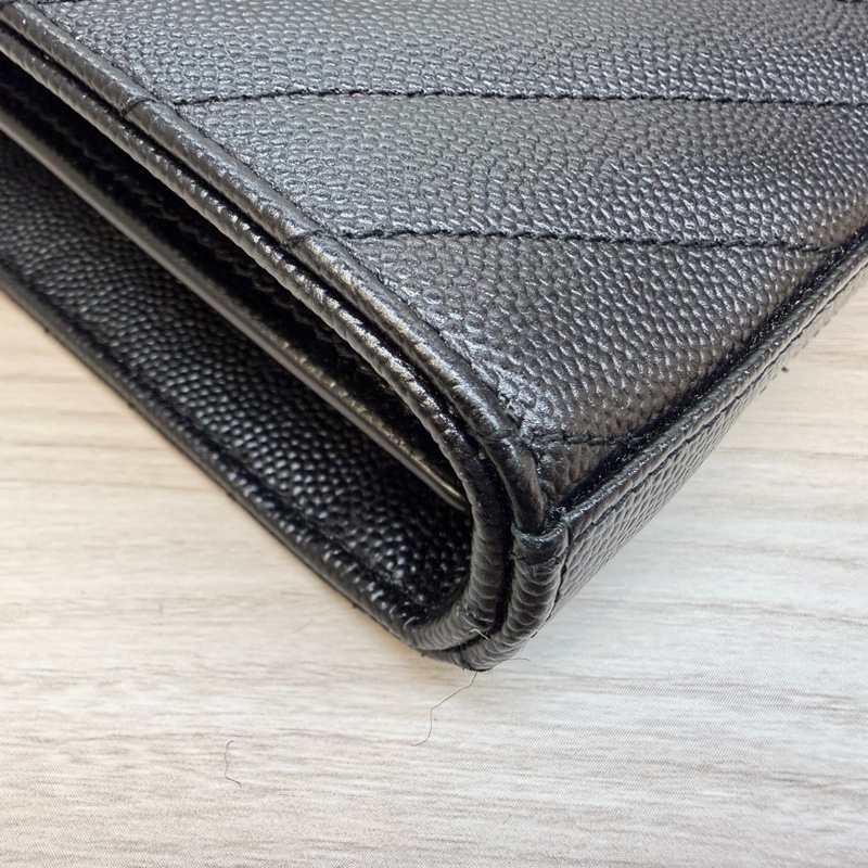 YSL黑金荔紋牛皮V型紋下蓋20卡WOC鏈條包 377828-16