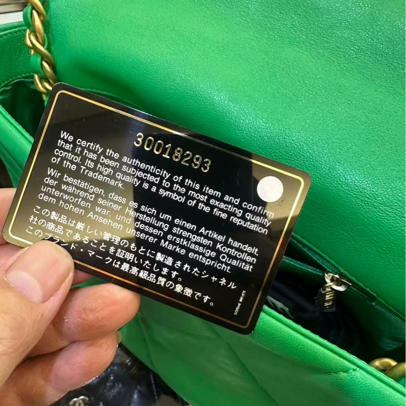 Chanel 19bag 绿色羊皮大菱格-7