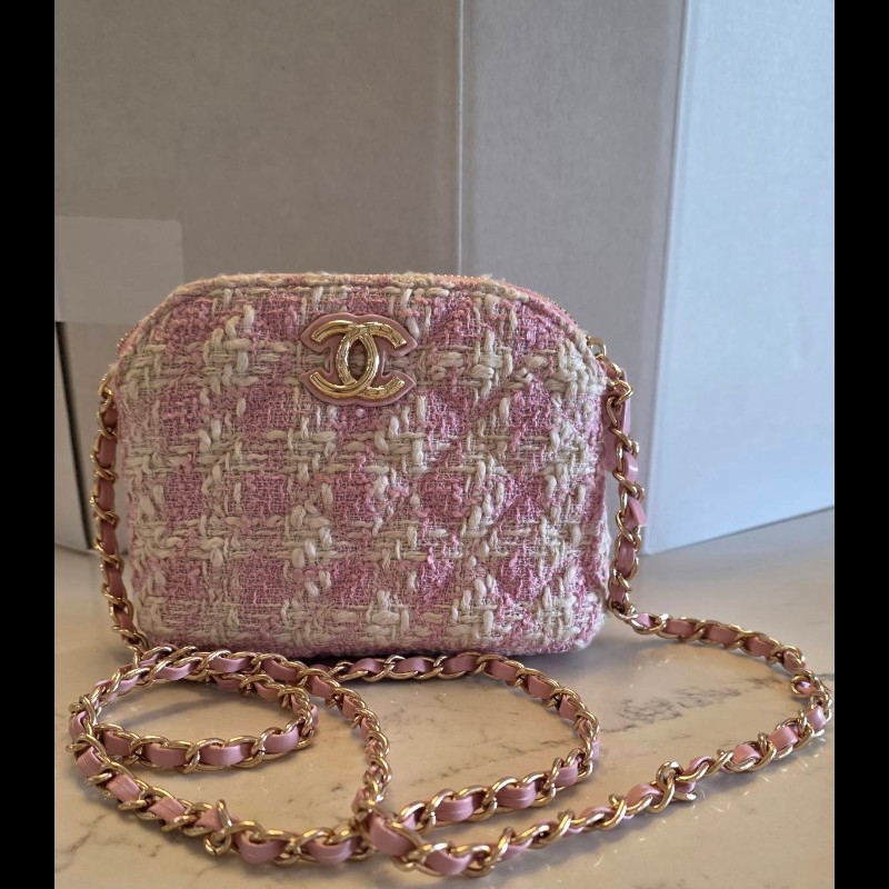 Chanel VIP千鳥格粉色貝殼包-13