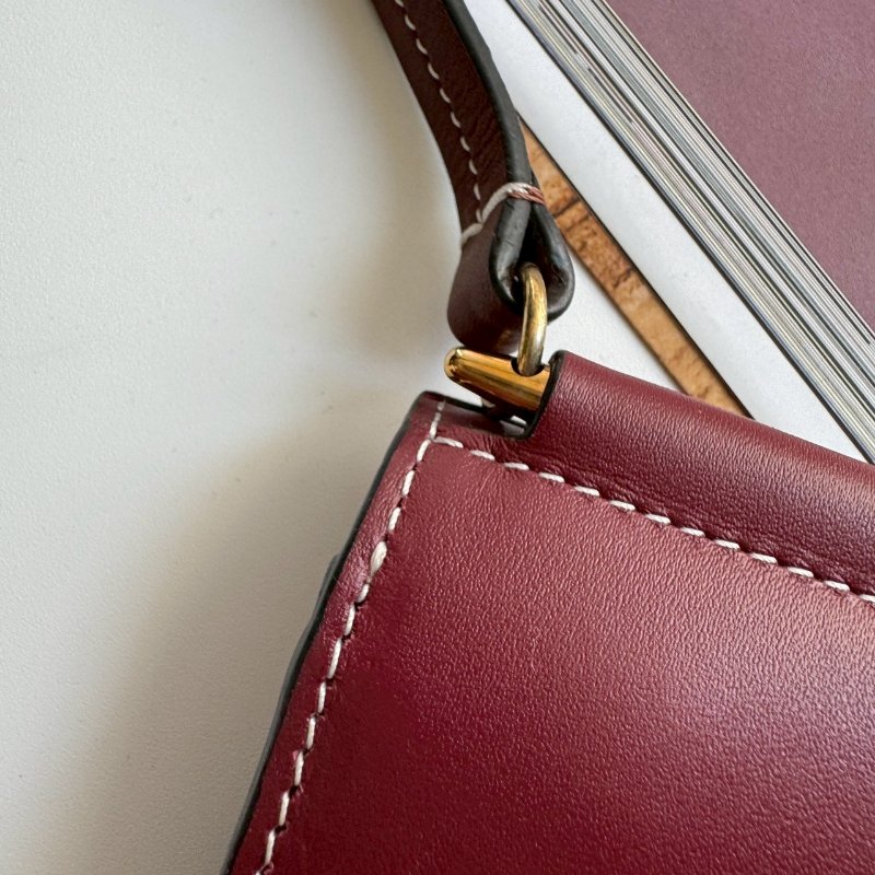 💝盒防都在 超可愛 Loewe 酒紅色拼棗紅色釦式斜背包-2