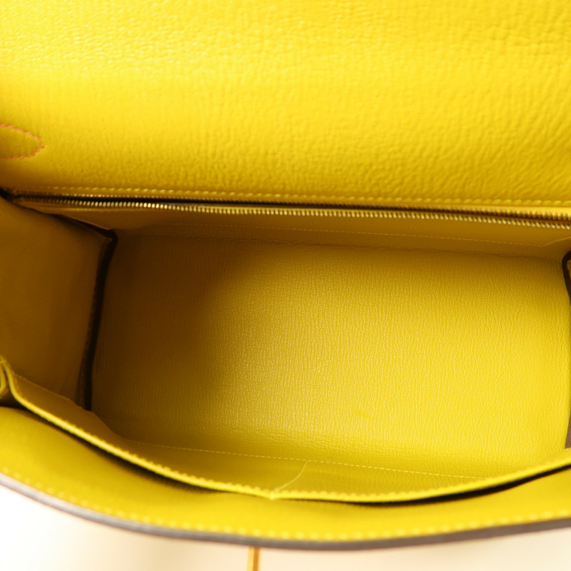 HERMES Chevre皮革Kelly 28金扣手挽肩背兩用袋Rose Azalee/Jaune Ambre-4