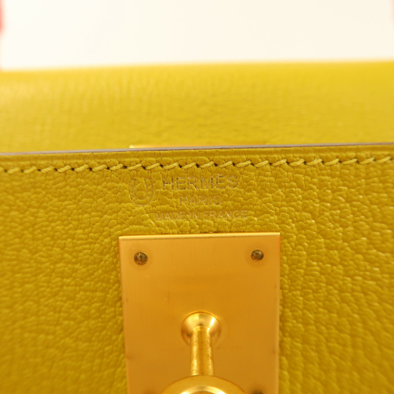 HERMES Chevre皮革Kelly 28金扣手挽肩背兩用袋Rose Azalee/Jaune Ambre-5