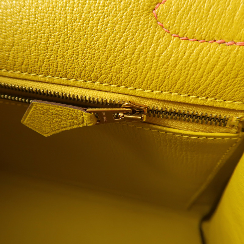 HERMES Chevre皮革Kelly 28金扣手挽肩背兩用袋Rose Azalee/Jaune Ambre-18
