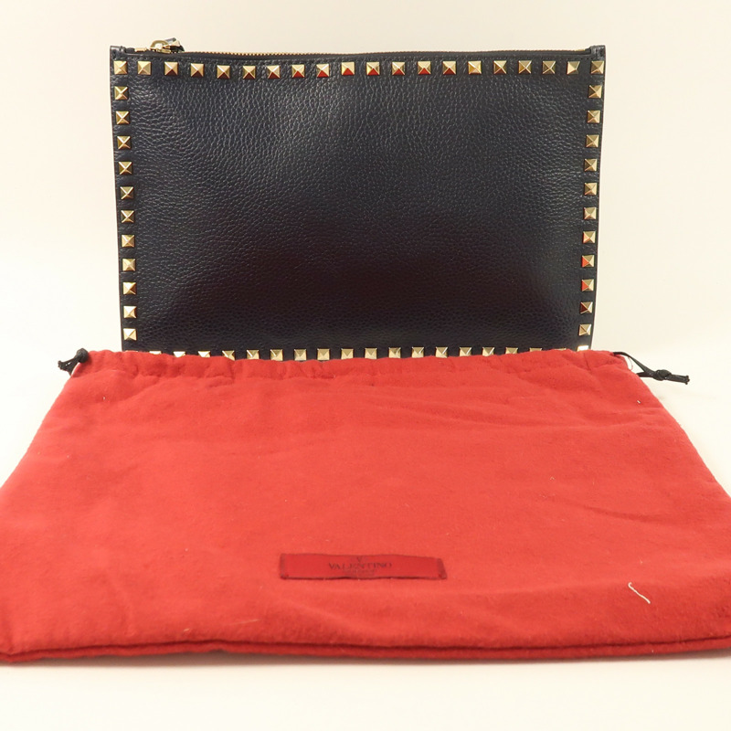 Valentino 牛皮皮革Garavani Rockstud Clutch金扣手拿包-7