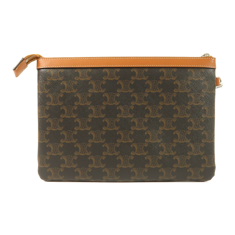 CELINE 塗層帆布/牛皮皮革Pouch金扣手拿包-1