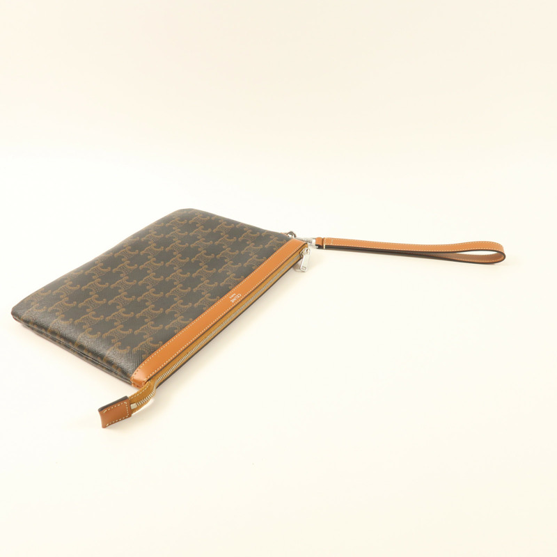 CELINE 塗層帆布/牛皮皮革Pouch金扣手拿包-7