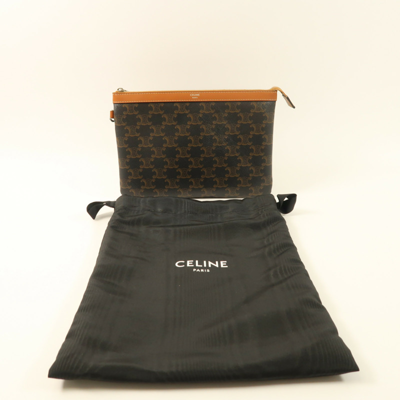 CELINE 塗層帆布/牛皮皮革Pouch金扣手拿包-8