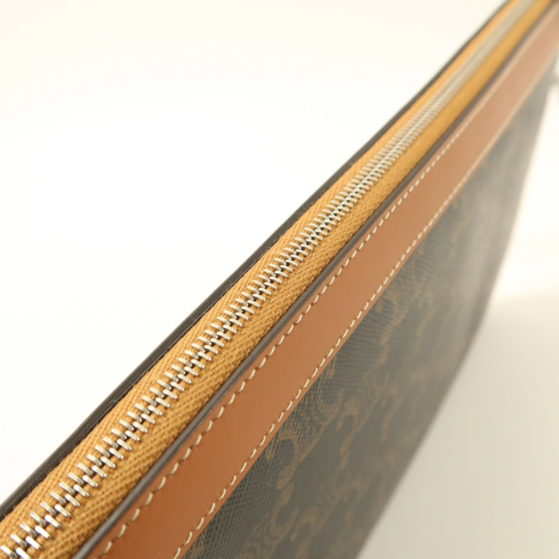 CELINE 塗層帆布/牛皮皮革Pouch金扣手拿包-13