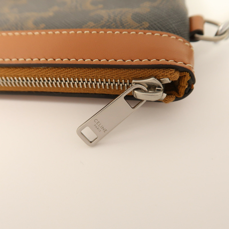 CELINE 塗層帆布/牛皮皮革Pouch金扣手拿包-14