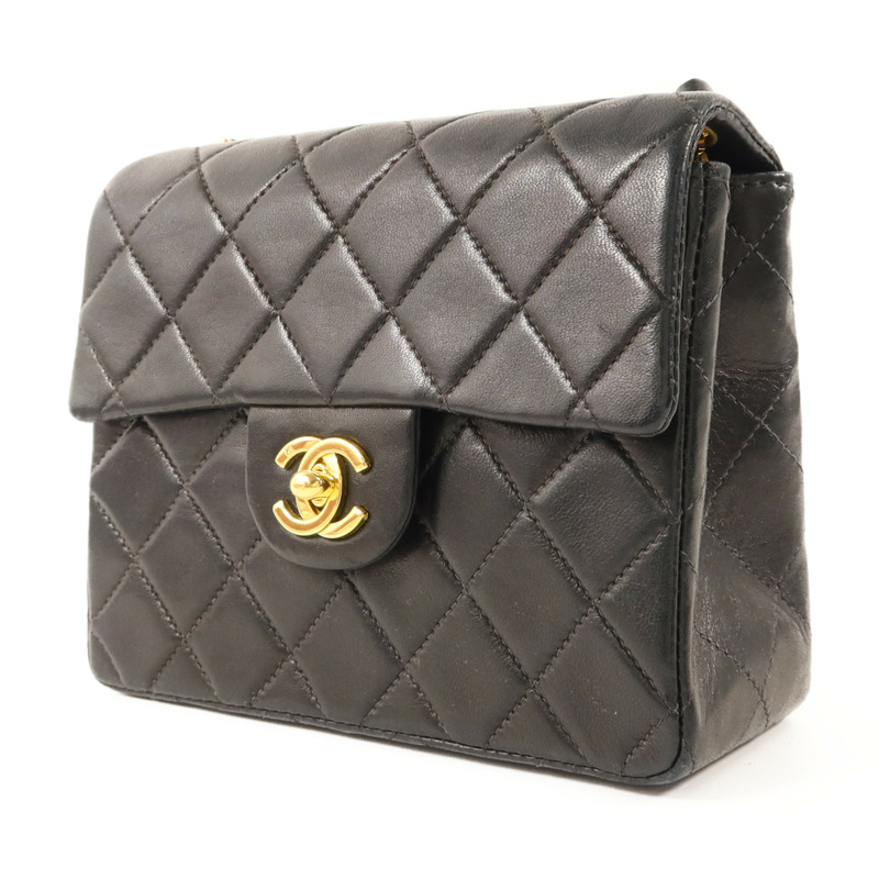 CHANEL 羊皮皮革Vintage Classic Mini Square 17金扣鏈帶肩背袋-2