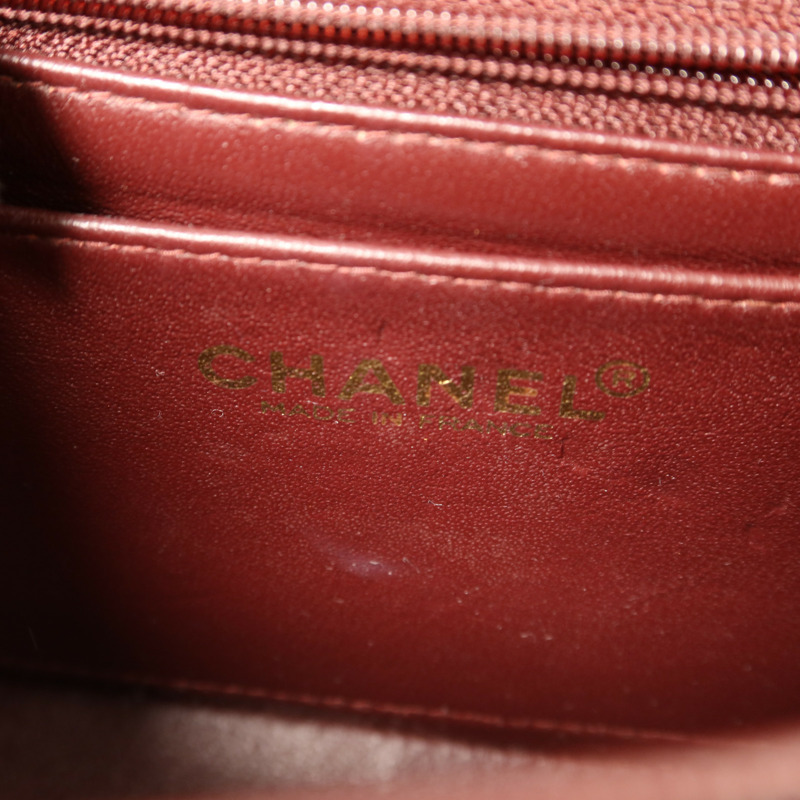 CHANEL 羊皮皮革Vintage Classic Mini Square 17金扣鏈帶肩背袋-6