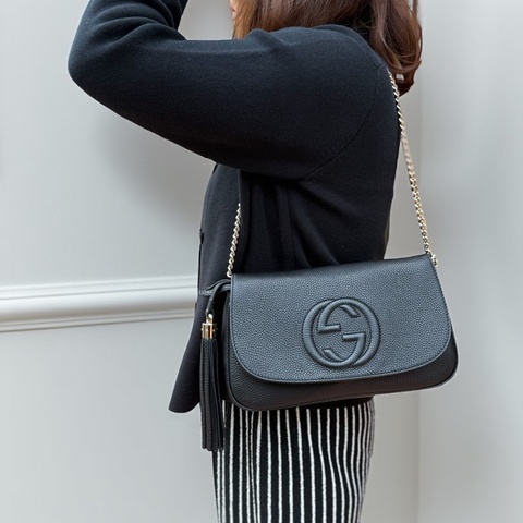 GUCCI黑色牛皮SOHO下蓋側背包536224