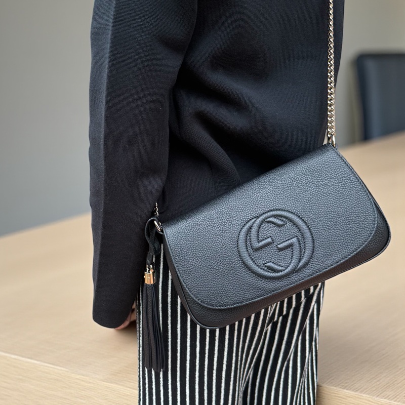 GUCCI黑色牛皮SOHO下蓋側背包536224-1
