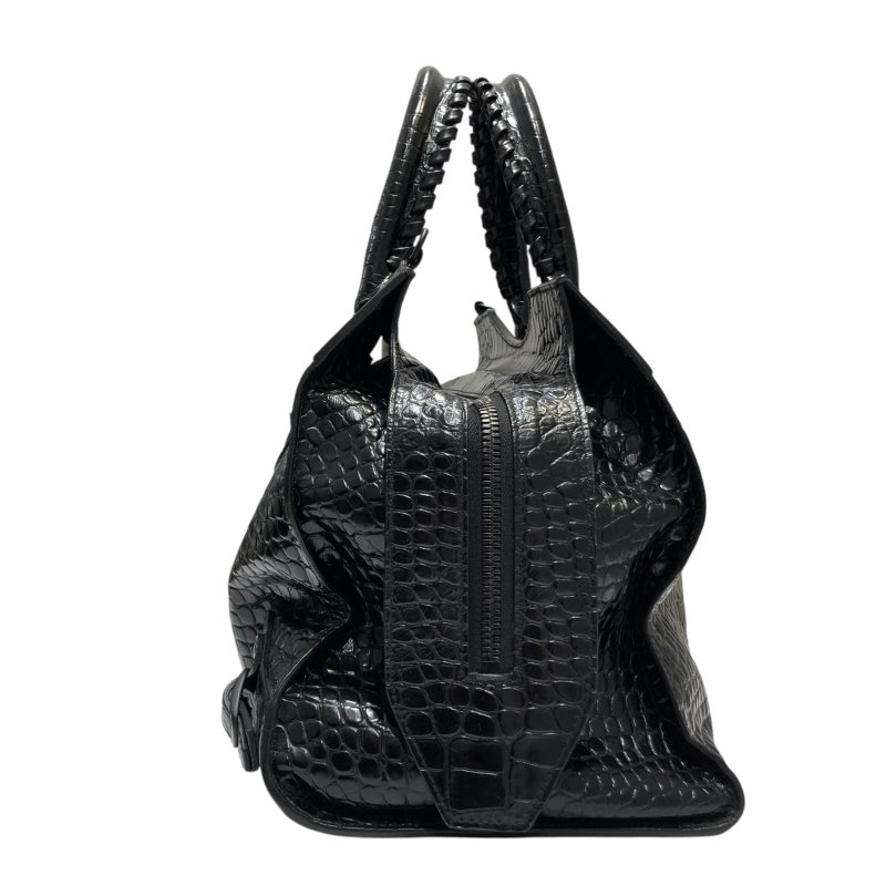 BALENCIAGA 巴黎世家 MEDIUM NEO CLASSIC 機車包 手提包 肩背包 鱷魚皮壓紋 黑色 黑釦-4