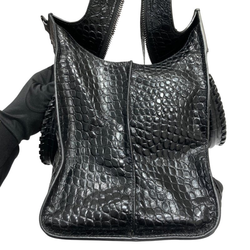 BALENCIAGA 巴黎世家 MEDIUM NEO CLASSIC 機車包 手提包 肩背包 鱷魚皮壓紋 黑色 黑釦-7