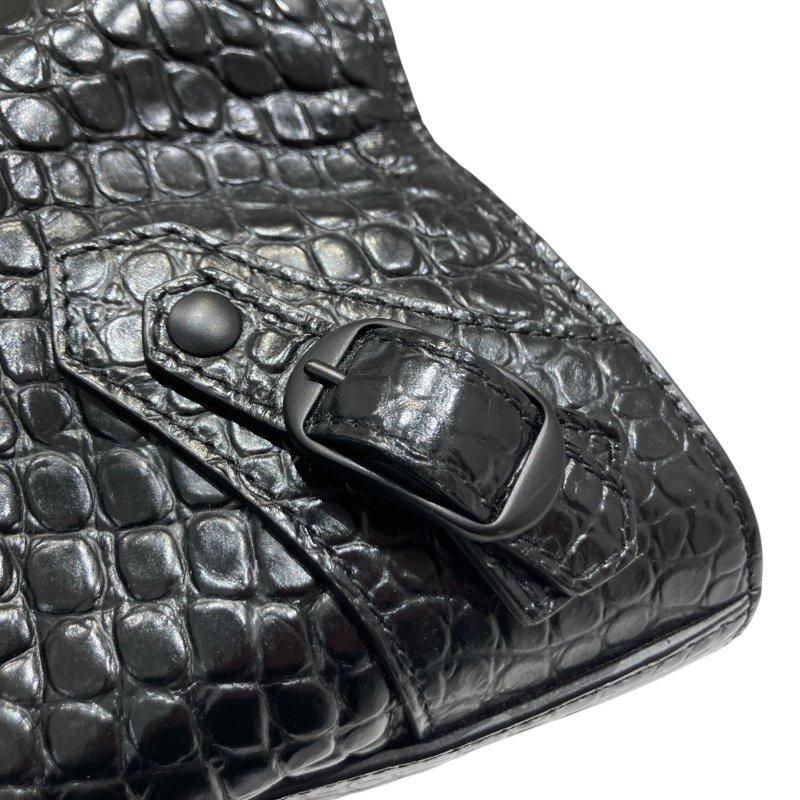 BALENCIAGA 巴黎世家 MEDIUM NEO CLASSIC 機車包 手提包 肩背包 鱷魚皮壓紋 黑色 黑釦-17